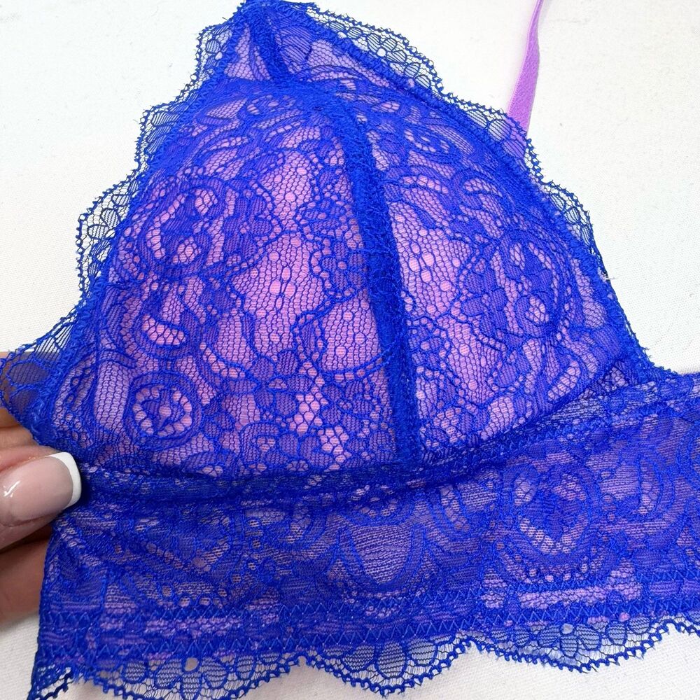 Free People Dora Larsen All Over Lace Underwire Bra in Purple & Pink 36B US 6 4 - Picture 6 of 10